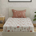 Huesland By Ahmedabad Cotton 144 Tc Bedsheet For Single Bed With 1 Pillow Cover | White, Rust & Grey