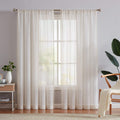 FMFUNCTEX Linen Sheer Curtains for Living Room, Beige Curtains 90 inches Long for Bedroom, Natural Flax Blend Window Draperies f
