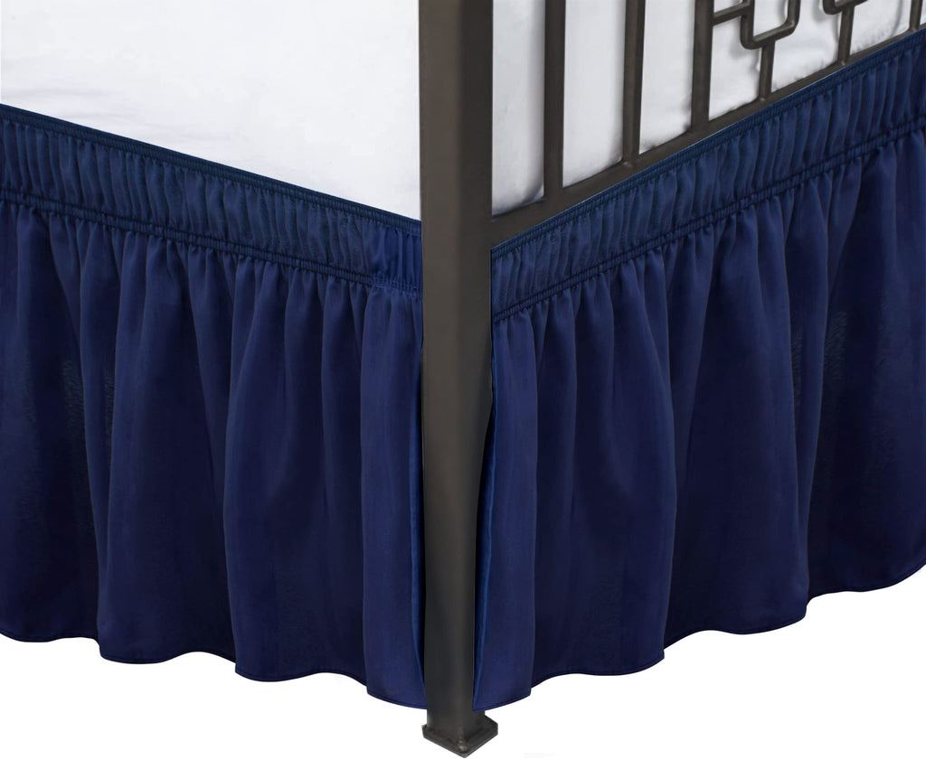 Biscaynebay Wrap Around Bed Skirts With Split Corners For Full Beds 14' Drop, Navy Elastic Dust Ruffles Easy Fit Wrinkle & Fade Resistant Silky Luxurious Fabric Solid Machine Washable