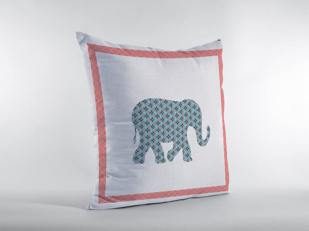HomeRoots Blue and Pink On White 18â€ Blue Pink Elephant Boho Suede Throw Pillow
