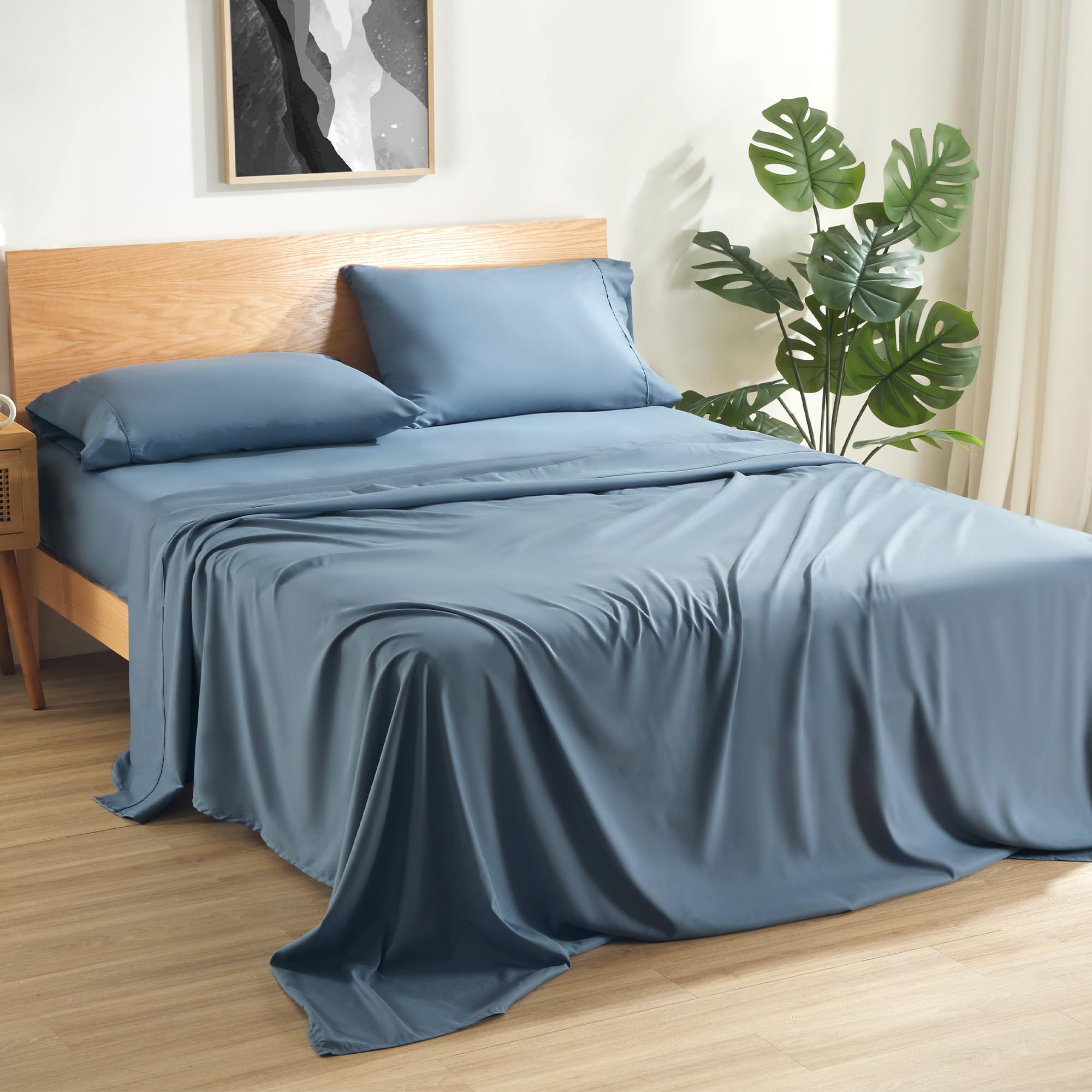 Sleep Zone 4 Pieces Bed Sheets And Pillowcase Sets, Deep Pocket With Fitted Sheet, Flat Sheet, 2 Pillowcases, Breathable & Skin-