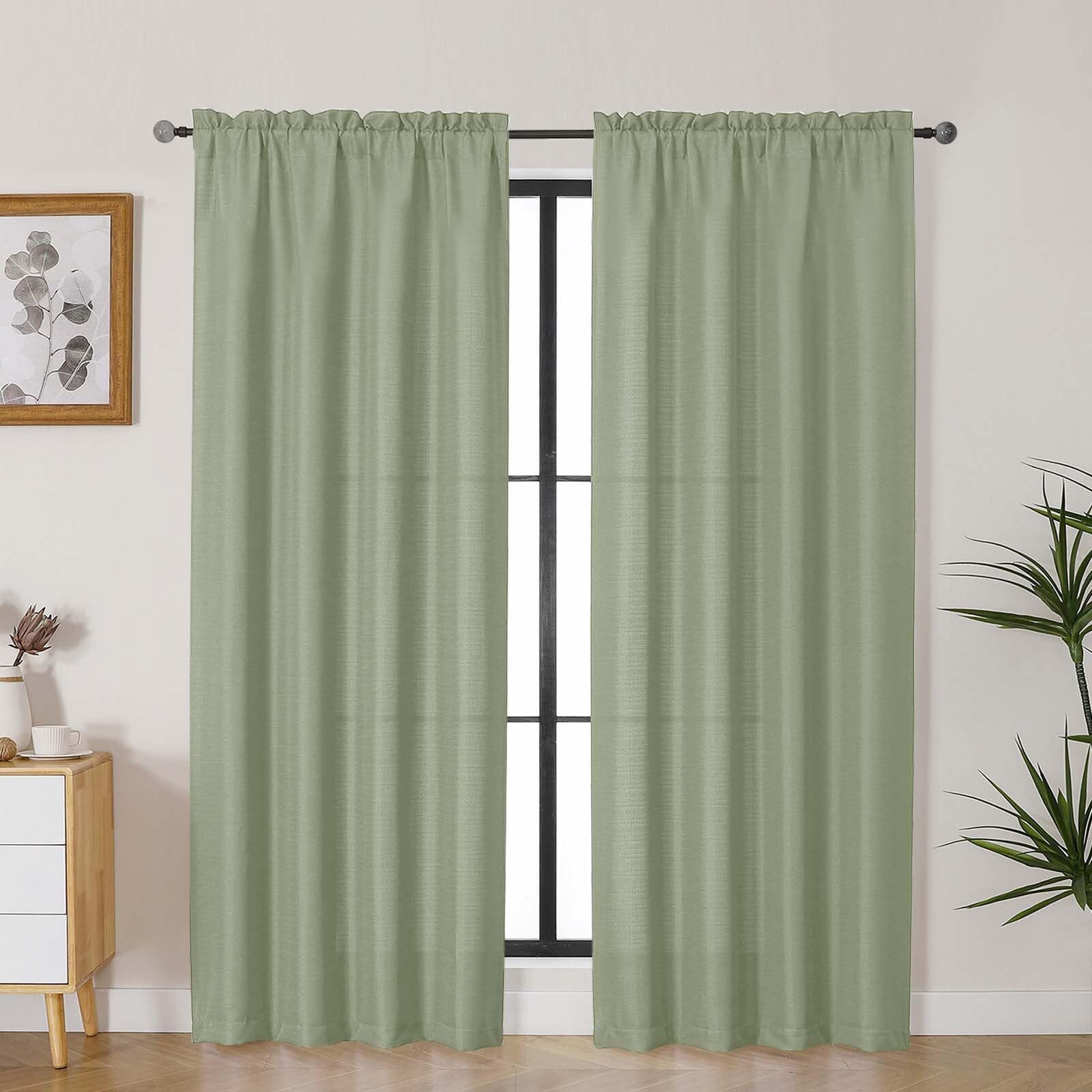 Lecloud Bessie Light Green Curtains 78 Inches Long 2 Pcs, Light Filtering Faux Linen Textured Living Room Curtains for Bedroom, 