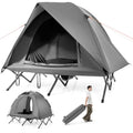 GYMAX 2-Person Camping Cot Tent, Folding Off-Ground Cot Bed Combo with Portable Wheeled Bag, Waterproof Rainfly, 2 Mesh Doors & 