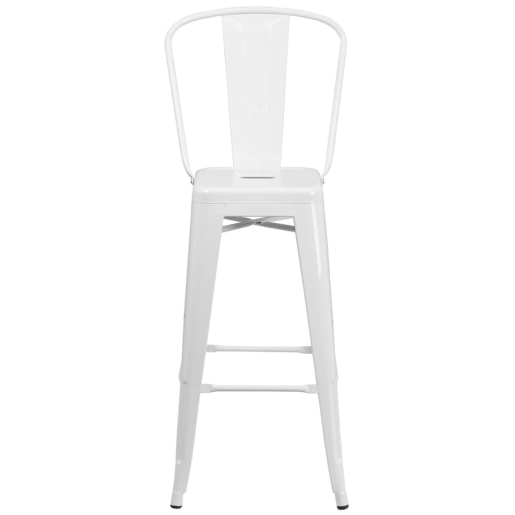 Commercial Grade 30 High White Metal Indoor-Outdoor Barstool with Removable Back
