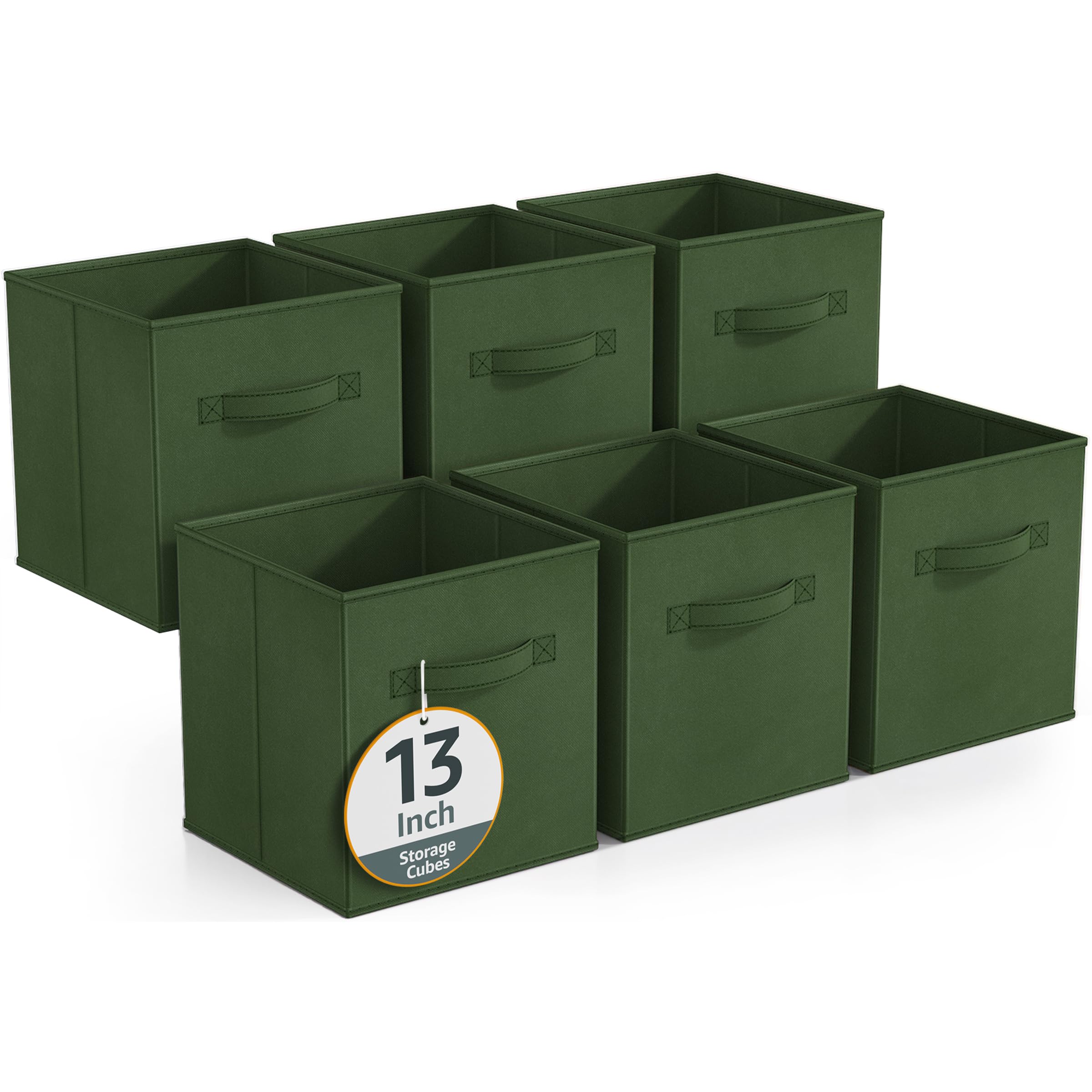 Sorbus 13 Inch Storage Bins - Sturdy Collapsible Fabric Storage Cubes with Handle - 6 Foldable Baskets for Organizing Clothes, T