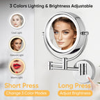 GURUN Wall Mounted Makeup Mirror with 10x Magnification, Dimmable LED Lights, 13" Extendable Arm, Chrome Finish