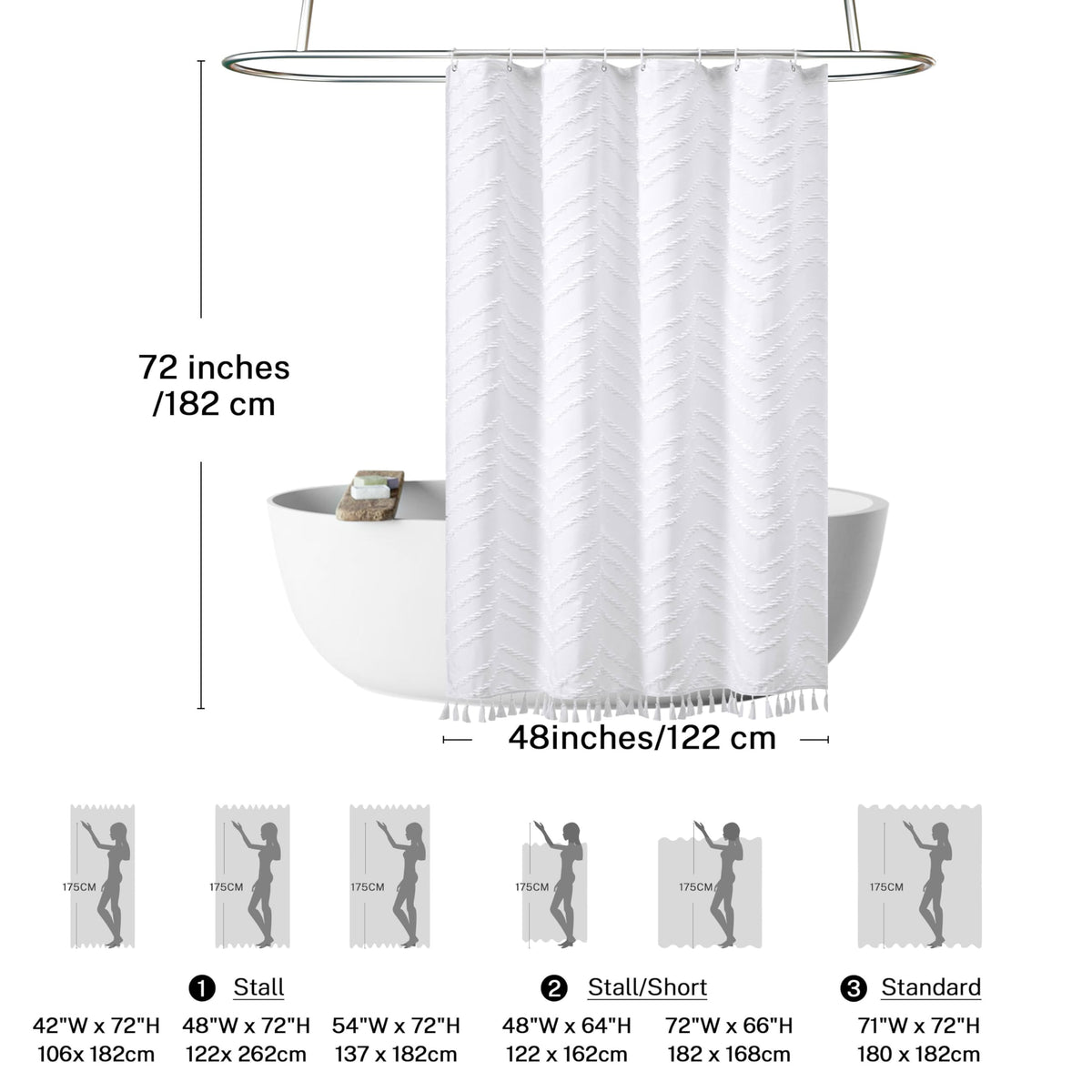 Stall Boho Shower Curtain White Tassel Woven Fabric Shower Curtain 48 X 72 Modern Farmhouse Textured Tufted Chevron Striped Mini