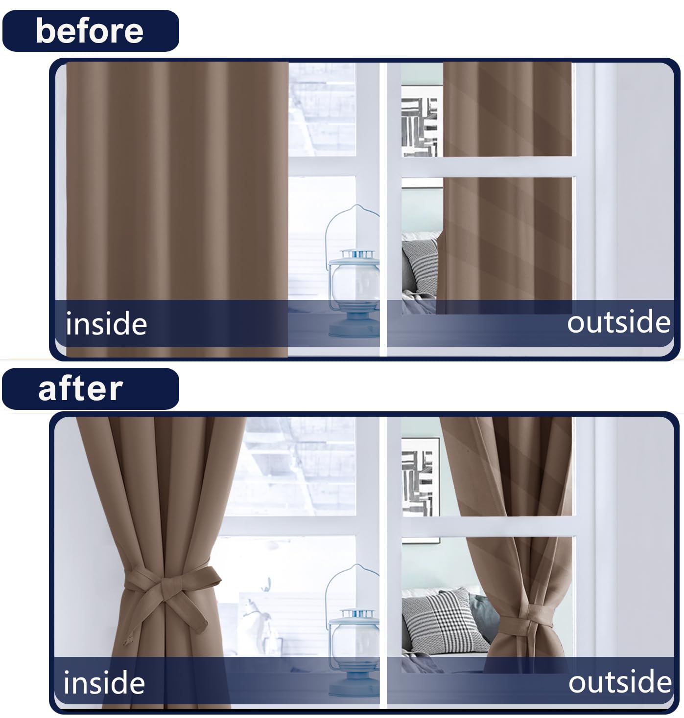 Hiasan Short Mocha Curtains 54 Inch Long, Light Blocking Thermal Insulated Rod Pocket & Back Tab Blackout Drapes Sewn With Tieba