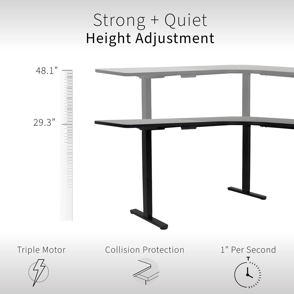 Vivo Electric Height Adjustable 71 X 71 Inch Curved Corner Stand Up Desk, Black Table Top, Black Frame, Memory Controller, L-Shaped Workstation, E3C Series, Desk-Kit-E3Cb2