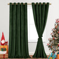 Jiuzhen Oliver Green Velvet Curtains 96 Inches For Living Room - Thermal Insualted Room Darkening Grommet Thick Velvet Window Dr