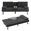 Flamaker Futon Sofa Bed Modern Folding Futon Set Linen Fabric Convertible Recliner Lounge For Living Room With 2 Cup Holders, Removable Armrests (Fabric, Black)