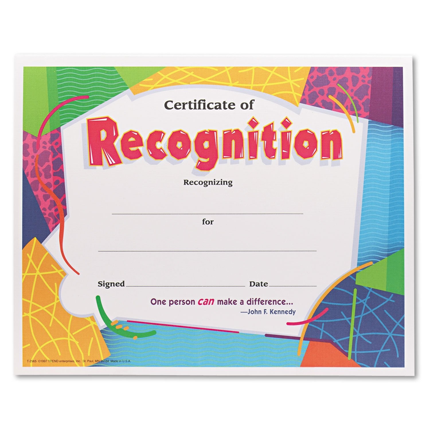 Trend Enterprises, Inc. Certificate Of Recognition Colorful Classics Cert'S., 30 Ct