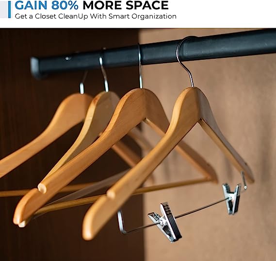 Wood-Look Standard Shaped Hangers with Clips, Swivel Hook & Pant Bar, Pack of 10/20