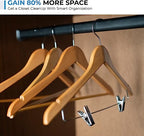 Wood-Look Standard Shaped Hangers with Clips, Swivel Hook & Pant Bar, Pack of 10/20