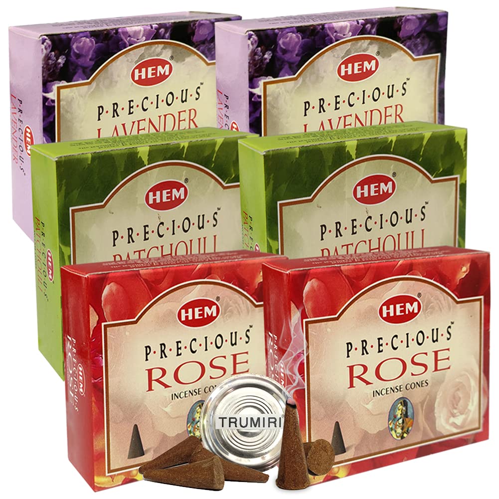 Lavender Patchouli Rose Incense Cones & Holder Bundle Variety Pack From Hem Trumiri Insense Insence