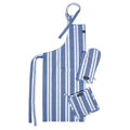 Encasa Xo Kitchen Apron With Oven Gloves & Potholder  Combo Set 100% Cotton  Heat Resistant | Franca Blue Stripes (3 Pcs Set)