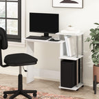 Furinno Efficient Home Laptop Notebook Computer Desk with Square Shelves, Side, White Oak/Chrome
