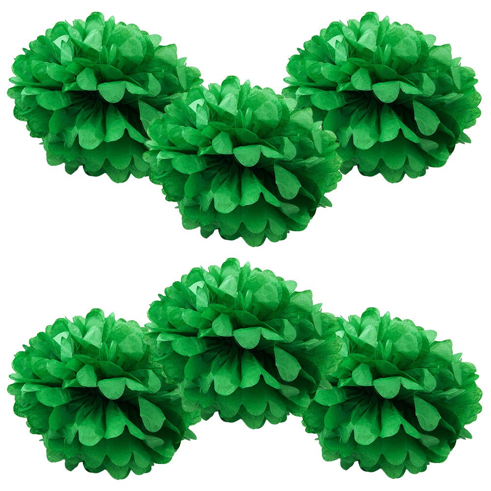 WYZworks Set of 6 - Green 14 - (6 Pack) Tissue Pom Poms Flower Party Decorations for Weddings, Birthday, Bridal, Baby Showers, N