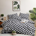 Clothknow Black Plaid Twin Comforter Set 3Pcs Black White Grid Bedding Comforter Sets Checker Comforter Twin Soft Black And White Comforter Sets Twin