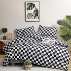 Clothknow Black Plaid Twin Comforter Set 3Pcs Black White Grid Bedding Comforter Sets Checker Comforter Twin Soft Black And White Comforter Sets Twin
