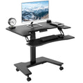 VIVO Black Electric Mobile Height Adjustable 36 inch Dual Platform Standing Desk with Wheels, Rolling Small Space Table, Sit Sta