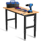 Workpro Adjustable Garage Workbench, 48'X22' Rubber Wood Top Heavy-Duty Work Desk With Power Outlets, Leveling Foot, 5 Heights, 1500 Lbs Load Capacity Work Benches For Garage, Workshop, Office, Home