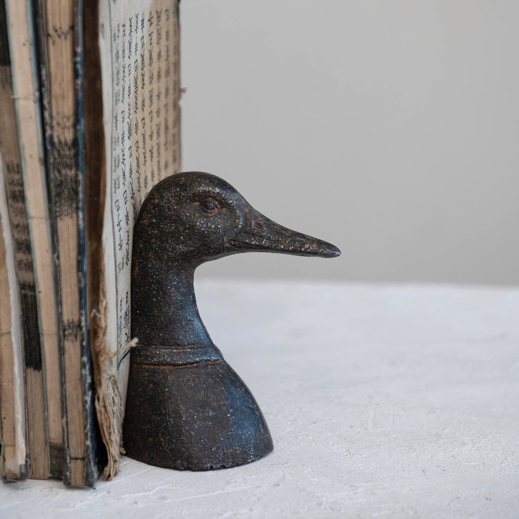 Creative Co-Op Decorative Distressed Cast Metal Duck Head Bookends, Black, Set of 2, Model DF7795