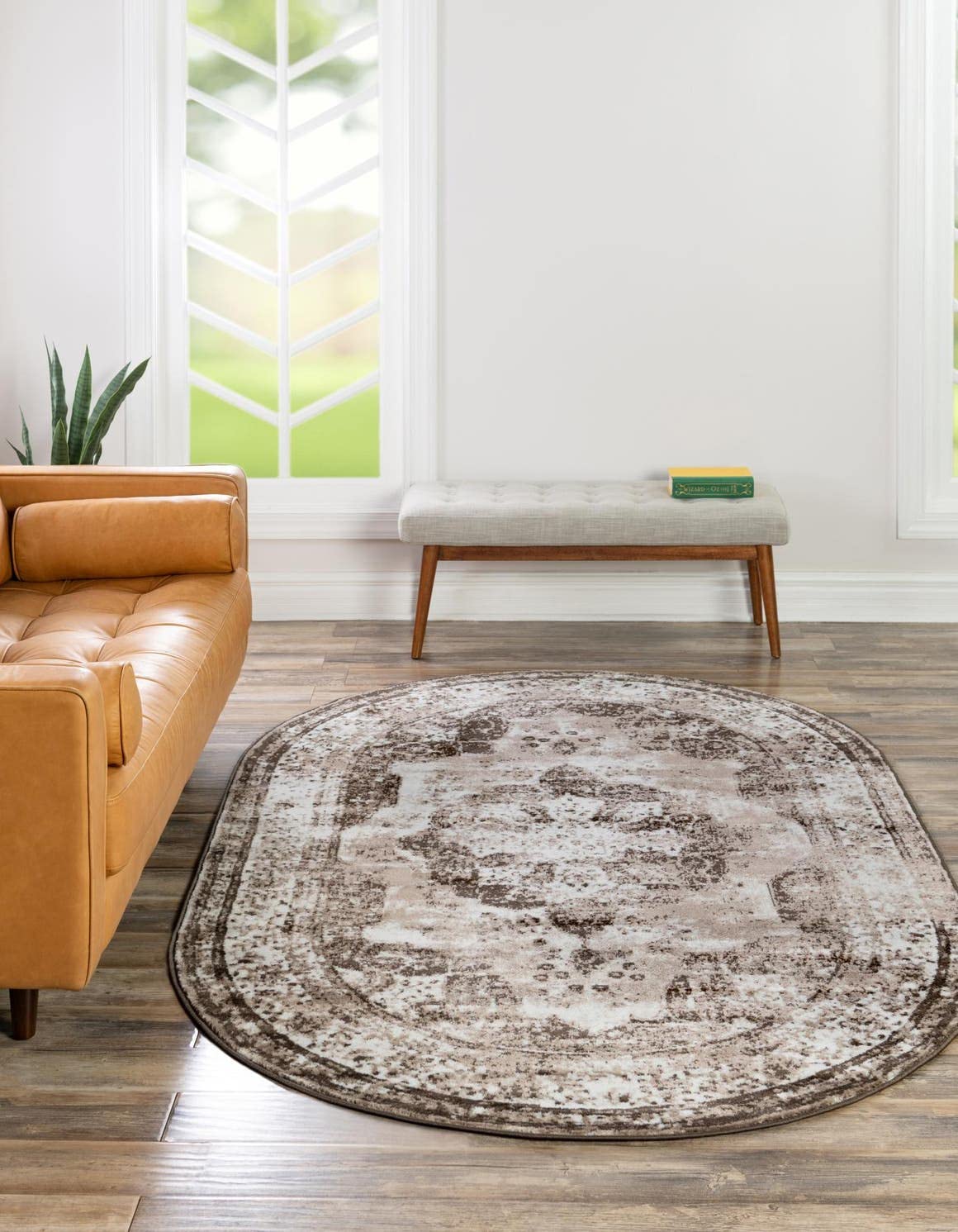 Unique Loom Sofia Collection Area Rug - Salle Garnier (2 x 3 1 Oval, Light Brown/ Brown)