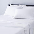 Amazon Basics 4 Piece Bed Sheet Set, 100% Cotton Jersey, Includes Super Soft, Flat and Fitted Sheets, Pillowcase, Full, White, S