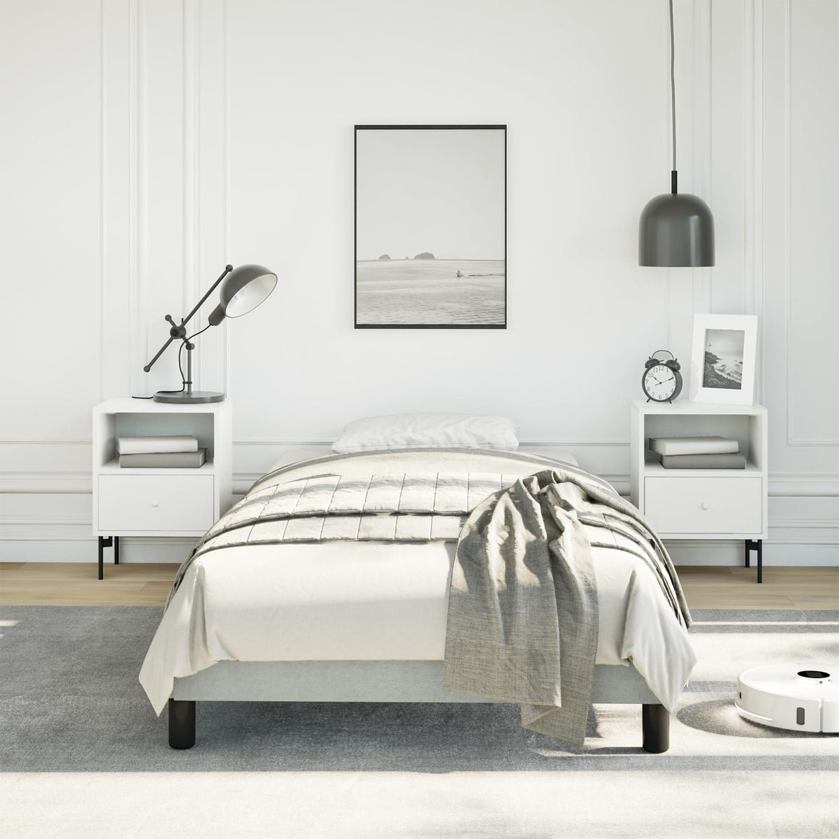 vidaXL Twin XL Size Bed Frame with Plywood Slats, Platform Bed Frame, Velvet Upholstered Mattress Foundation, No Box Spring Needed & Easy Assembly, Light Gray, Without Mattress