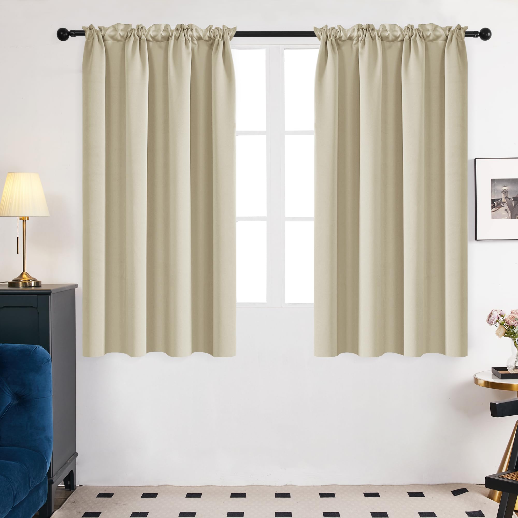 Deconovo Blackout Curtains For Bedroom–Thermal Insulated, Noise-Reducing, Energy-Efficient Drapes For Privacy & Soundproofing–Ideal For Parents, Seniors–42W X 63L Inch, Dark Beige, 2 Panels