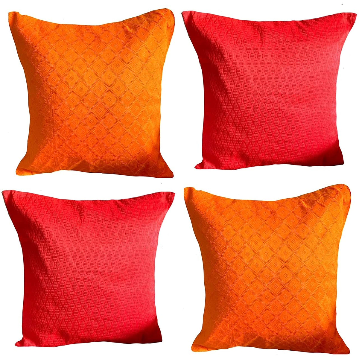 Pilovilo Silk Cushion Cover Pack Of 4 Self Print Solid Plain Red Orange 16X16 (Imprints Red Orange 16X16 4 Pieces)