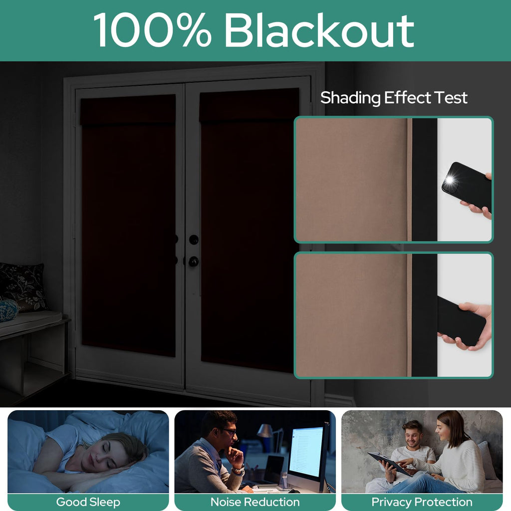 Homeideas 100% Blackout French Door Curtains, Privacy Door Curtains For Door Window, 30 X 68 Inch Room Darkening Curtains, Thermal Insulated Door Window Shades For Bedroom, (1 Panel, Coffee)