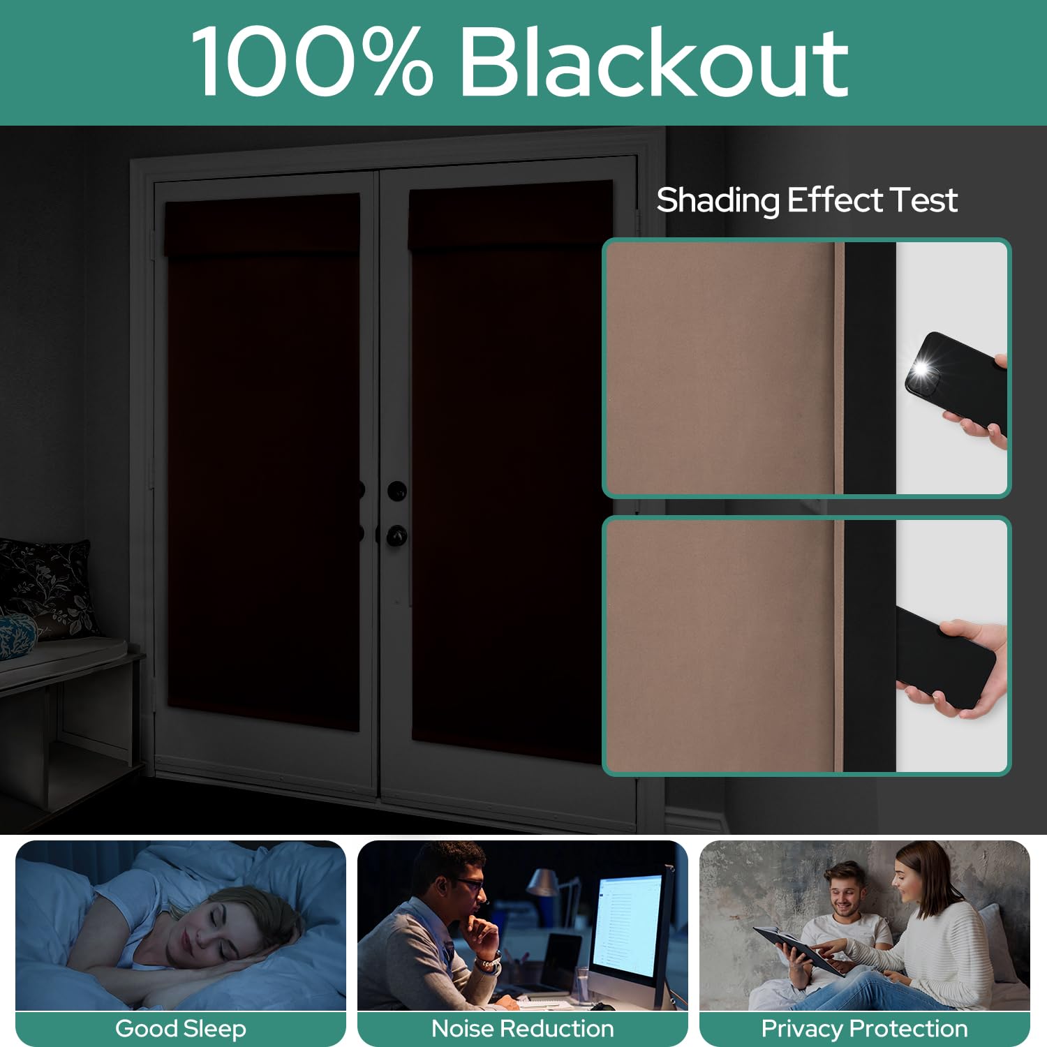 Homeideas 100% Blackout French Door Curtains, Privacy Door Curtains For Door Window, 30 X 68 Inch Room Darkening Curtains, Thermal Insulated Door Window Shades For Bedroom, (1 Panel, Coffee)
