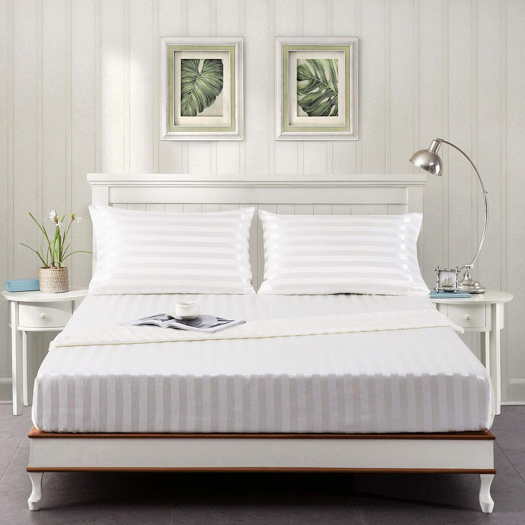 Lanest Housing Satin-Silk Sheets King Size Bed Set, Ivory White Soft Cooling Deep Pocket King Sheets, Hypoallergenic, Wrinkle An
