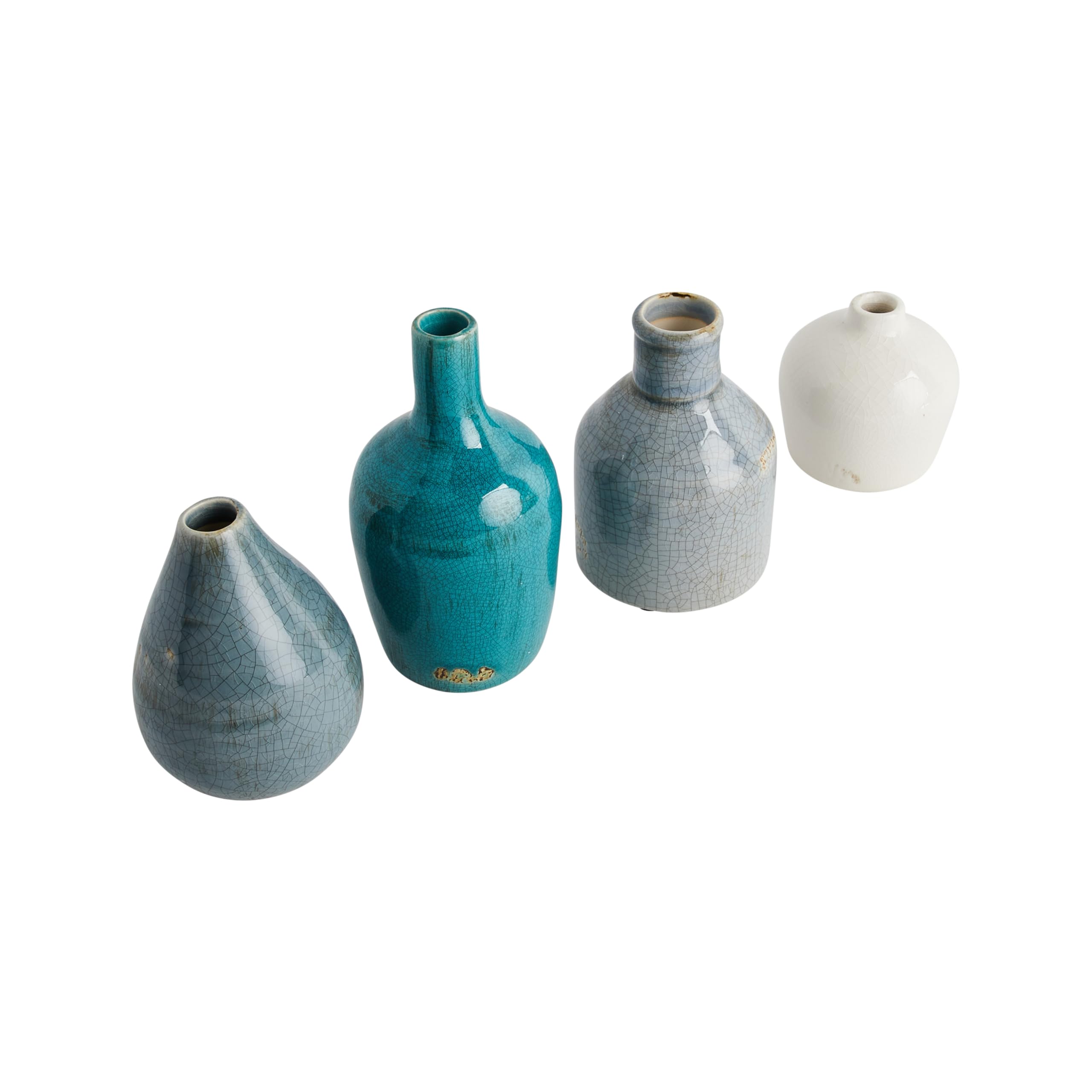 Creative Co-Op Blue & Ivory Terracotta Vases (Set of 4 Sizes)