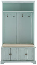 Crosley Furniture Holbrook Hall Tree with Shoe Rack Bench and Coat Hooks for Hanging Storage, Distressed Seafoam Blue