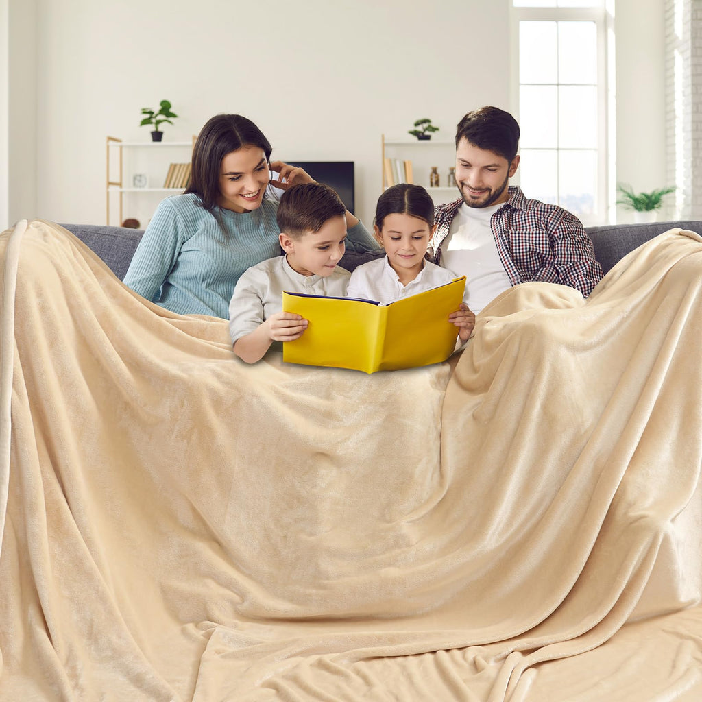 Phf Oversized King Fleece Blanket 120'X120', No Shed No Pilling Big Soft Blanket, Extra Large 10'X 10' Lightweight Blanket For Bed, Sofa Travel And Camping, Suitable For All Season, Beige