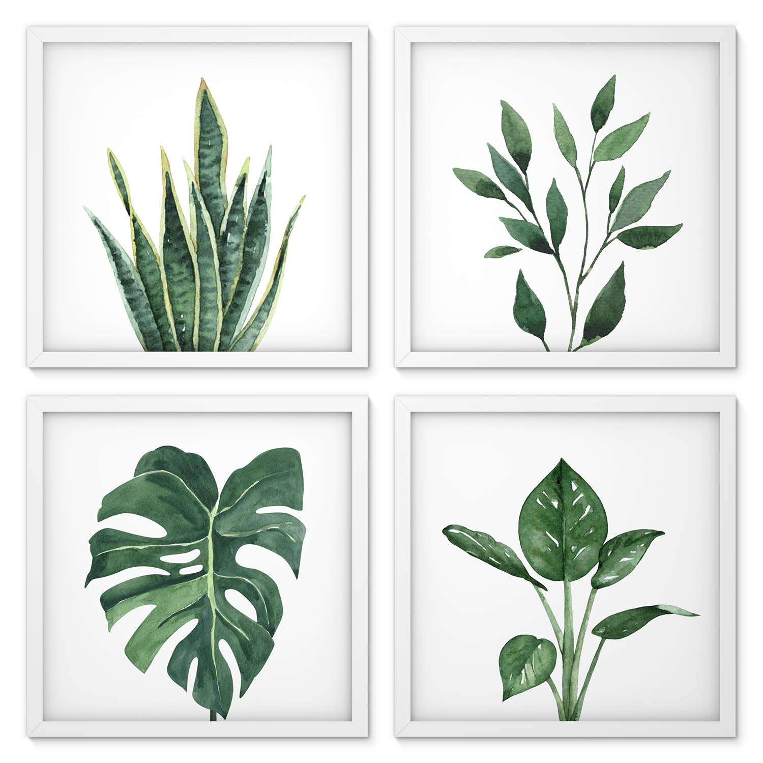 ArtbyHannah Framed Bathroom Wall Decor, Botanical Wall Art with Sage Green Plant Print, Minimalist Bedroom Wall Decor for Home D