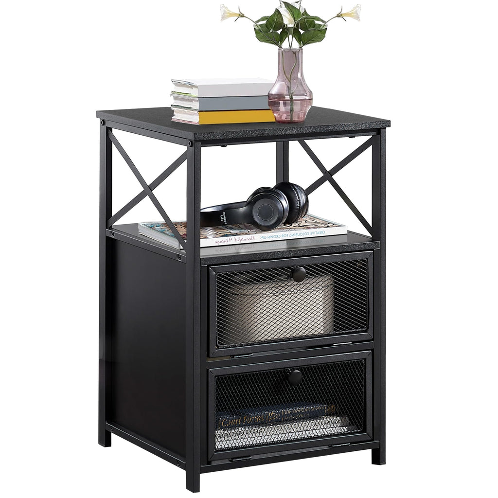Vecelo Nightstand Set Of 2 With Drawer, Modern Night Stand For Bedroom, End Side Table For Living Room,Bedroom,Office, Easy Assembly
