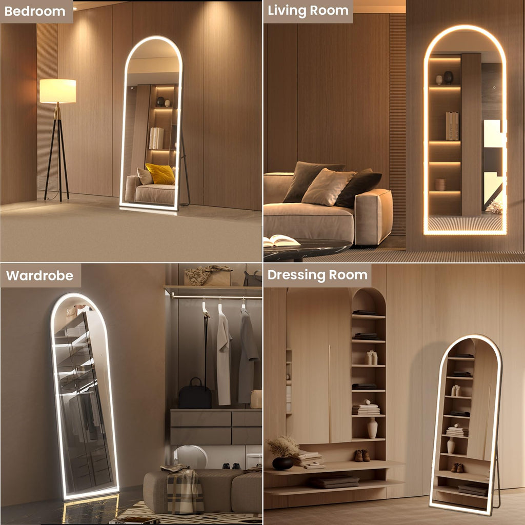 Pertetey 83X36 Inch Led Arched Full Length Mirror With Lights, Black Frame Lighted Floor Mirror, Dimmable & 3 Color Modes Led Fu