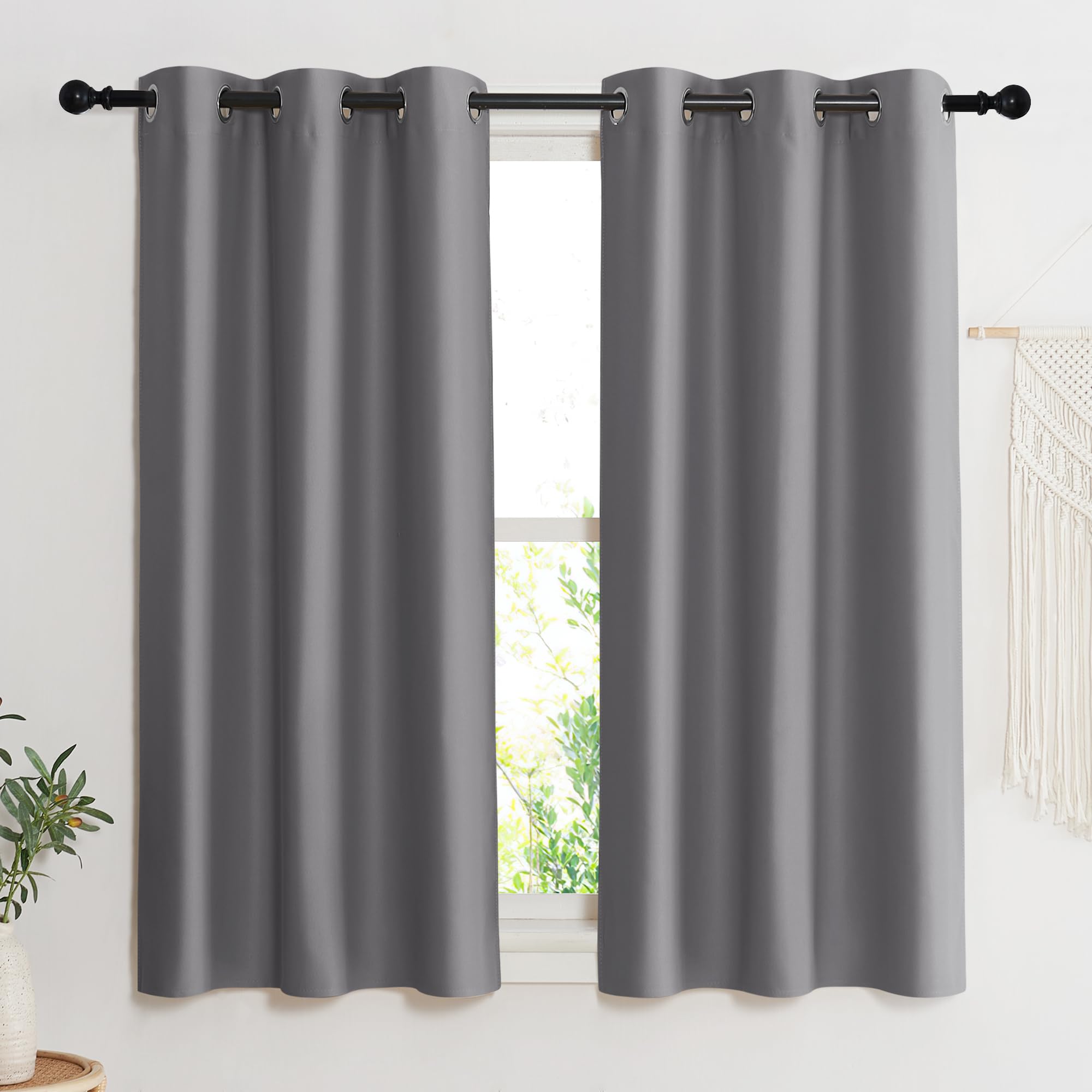 Nicetown Blackout Curtain Blind For Bedroom, Single Panel, W42 X L54 Inches, Grey/Gray, Thermal Insulated Grommet Blackout Room Darkening Drape/Drapery