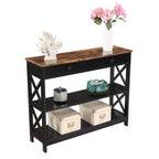Convenience Concepts Oxford 1 Drawer Console Table With Shelves, Barnwood/Black