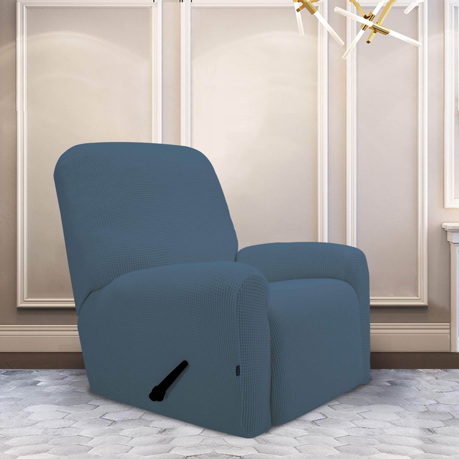 Purefit Stretch Recliner Sofa Slipcover With Pocket – Spandex Jacquard Non Slip Soft Couch Sofa Cover, Washable Furniture Protector With Elastic Bottom For Kids (Recliner, Bluestone)