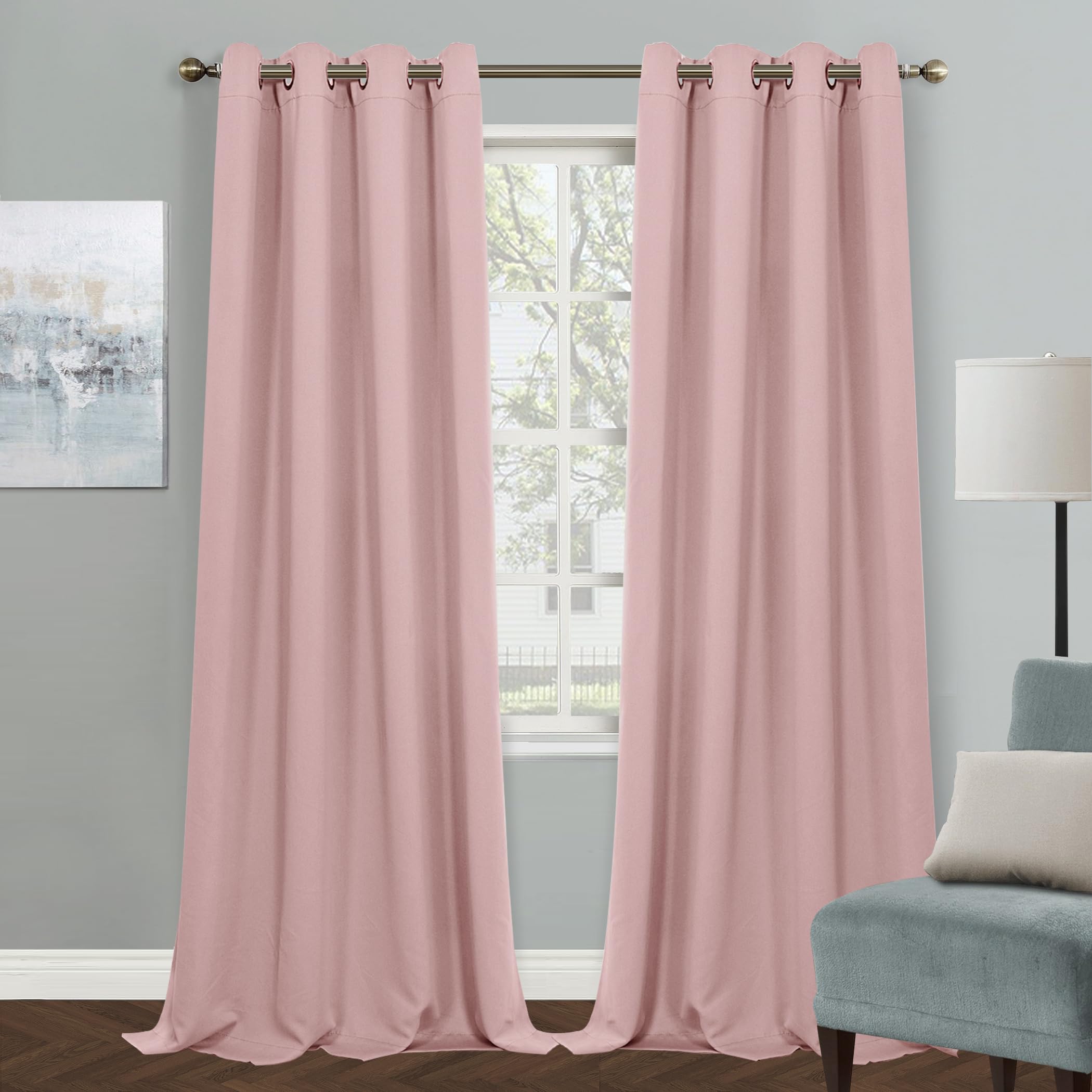 Mysky Home Pink Curtains For Living Room, 95 Inch Long Grommet Room Darkening Curtain For Kids Bedroom, Amazing Triple Weave Thermal Insulated Curtain Light Blocking, 1 Curtain Panel, 52 X 95 Inch