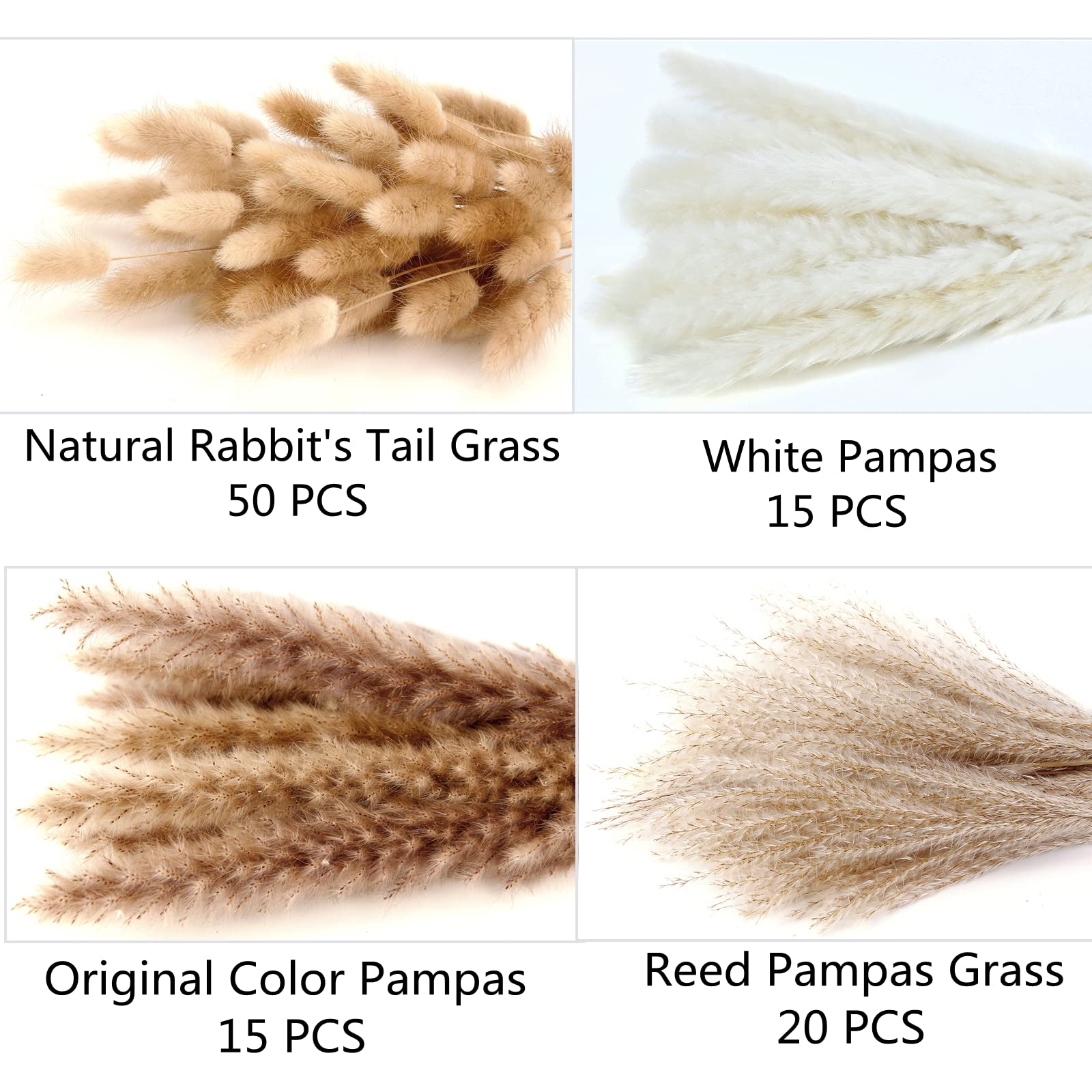 Dried Pampas Grass Decor, 100 Pcs Pampas Grass Contains Bunny Tails Dried Flowers, Reed Grass Bouquet For Wedding Boho Flowers H
