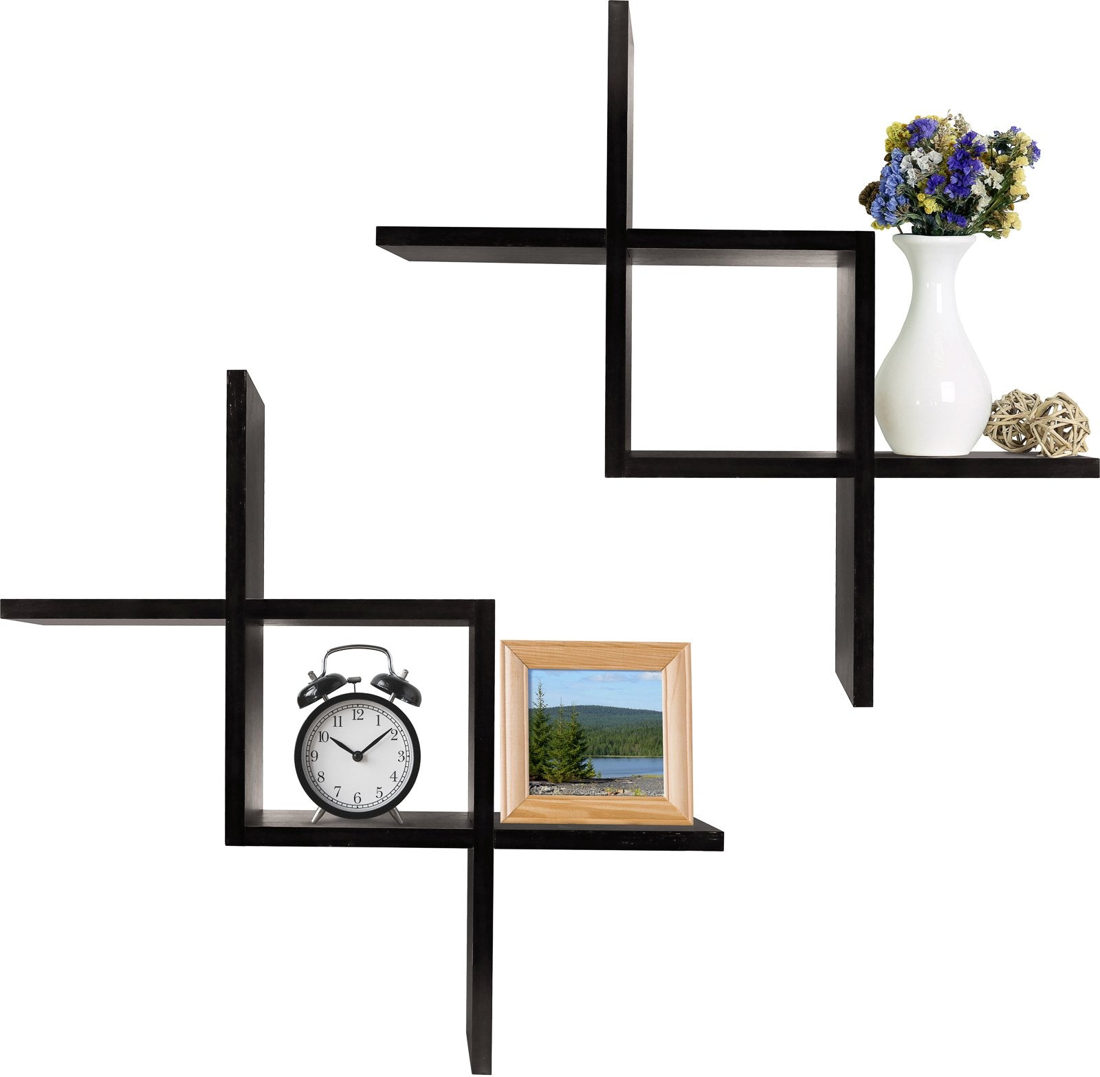 Greenco Criss Cross Intersecting Floating Shelf, Easy-To-Assemble Floating Wall Mount Shelves for Bedrooms and Living Rooms, Esp