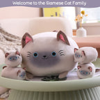 SQEQE Siamese Cat Plush Toy with 4 Detachable Kitties, Soft Plush Pillow Gift, Cotton, Siamese Cat, 17 inch