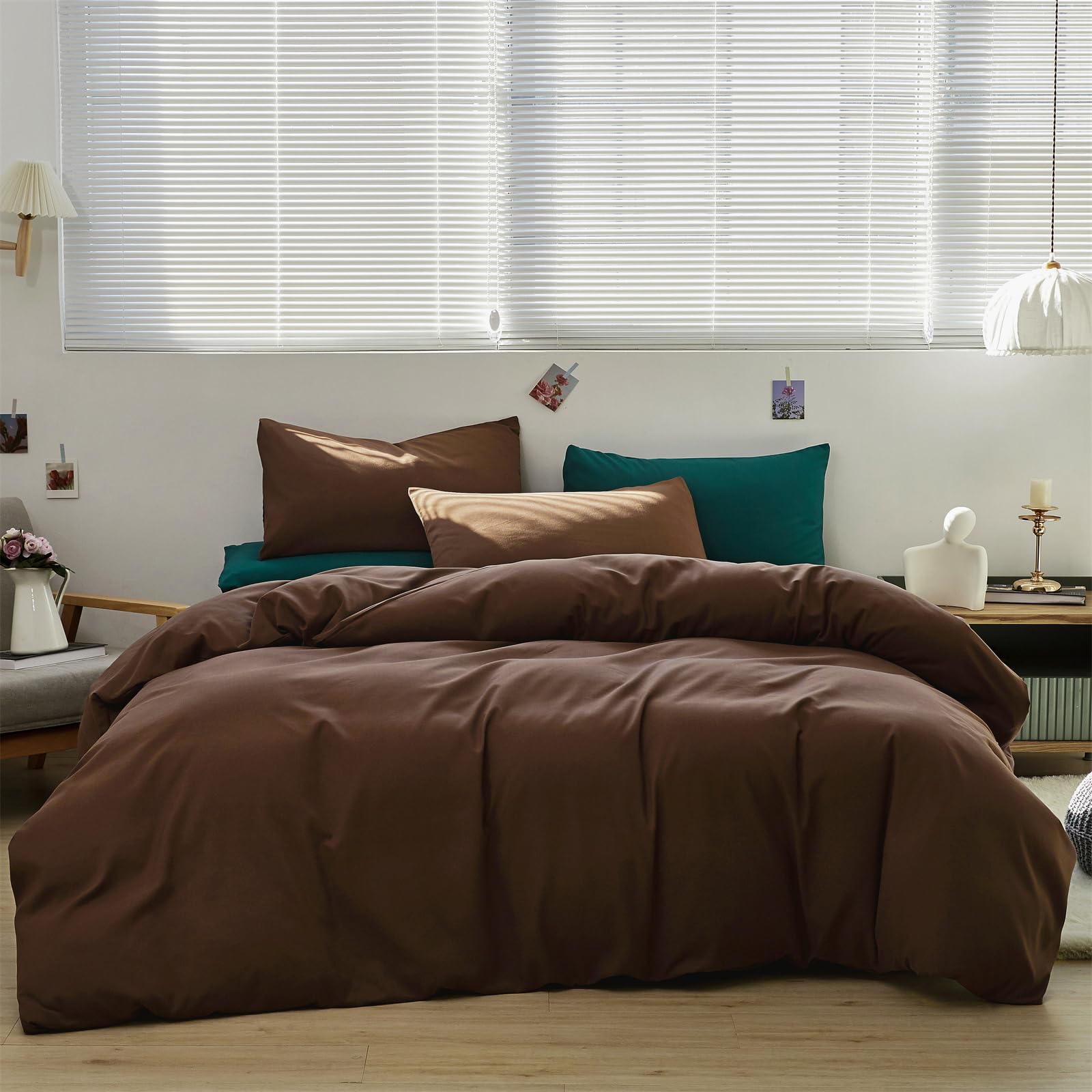 Karever Brown 3Pcs Bedding Set (Twin) - Chestnut Brown Comforter, Solid Pattern, All Season, Cotton Surface, Lightweight, Fade-R