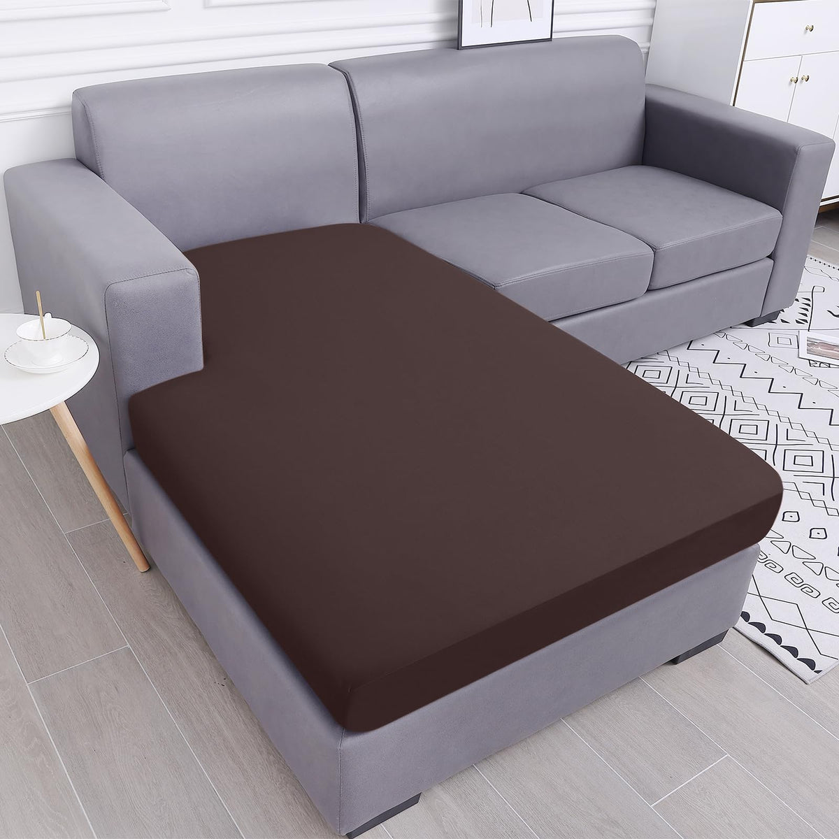 Smiry Waterproof Couch Cushion Covers, Stretch Sectional Couch Covers, L Shape Sofa Cushion Covers, Washable Chaise Lounge Cover Elastic Furniture Protector For Pets, Kid (Chaise Cover, Chocolate)